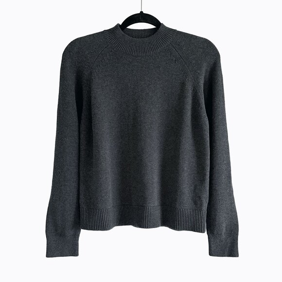 Quince Organic Cotton Sweater Sz XS Charcoal Gray Mock Neck Y2K Preppy Academia - Picture 1 of 6
